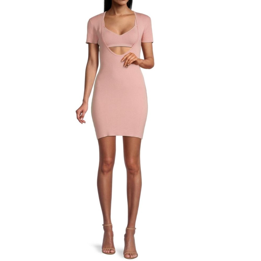 HANSEN + GRETEL Danique Rib Knit Mini Dress Pink Medium